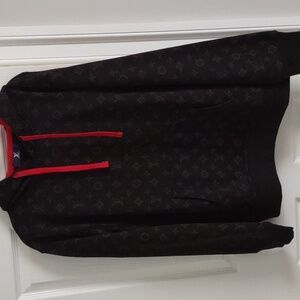 Louis Vuitton Black Monogram Hoodie with Red Drawstrings